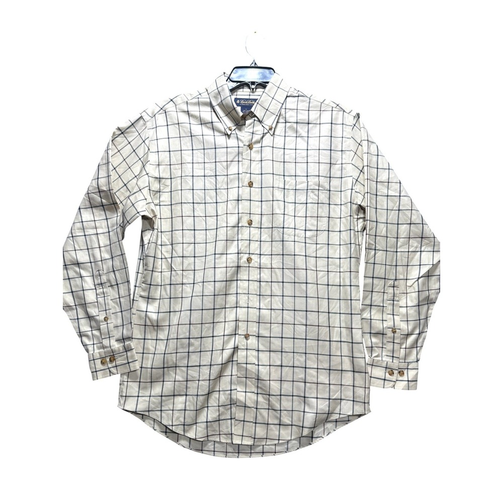 Brooks Brothers Button Down Shirt Mens M Cream Plaid Non-Iron Long Sleeve Cotton
